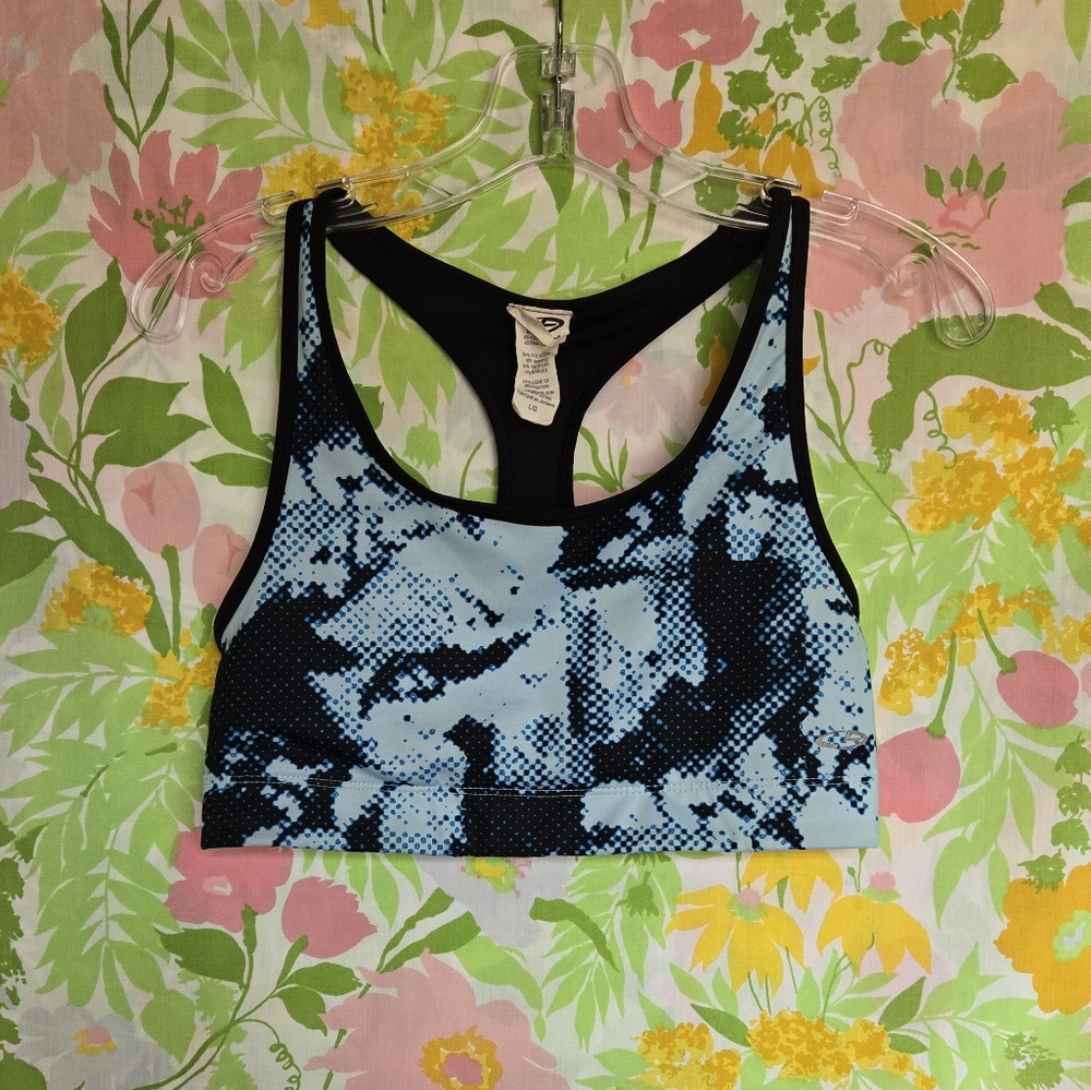 Blue and Black Women's Sports Bra